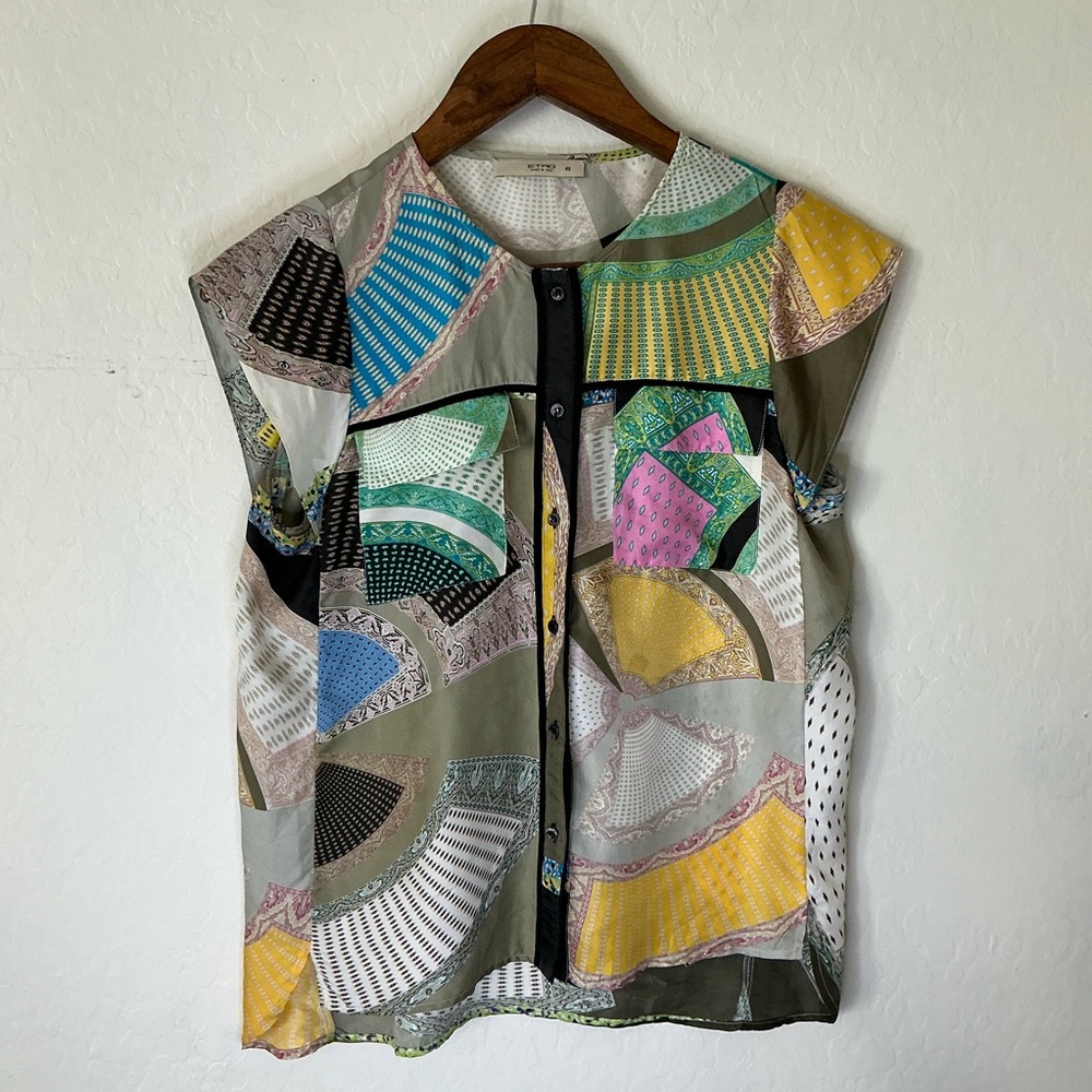 Etro Milano Silk Top Women’s Size 42 Multicolor Patchwork Print IT 42 (US 6–8) - Picture 2 of 8